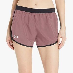 SzM Under Armour Women's Fly-By running Shorts in muted Mauve and Black VGUC